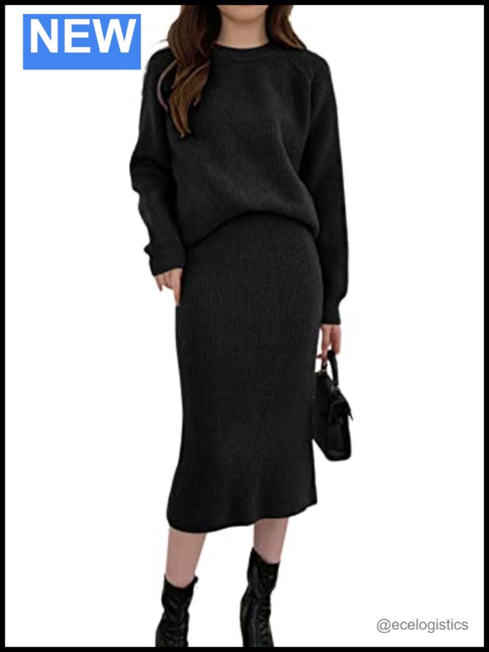 Women's Two Piece Knit Sweater Skirt Set High Waisted Bodycon Midi